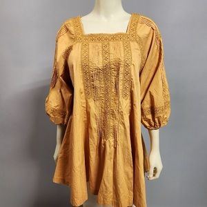 Free People Stitched Smocked Peasant Shirt Pumpkin for Thanksgiving Long Sleeve